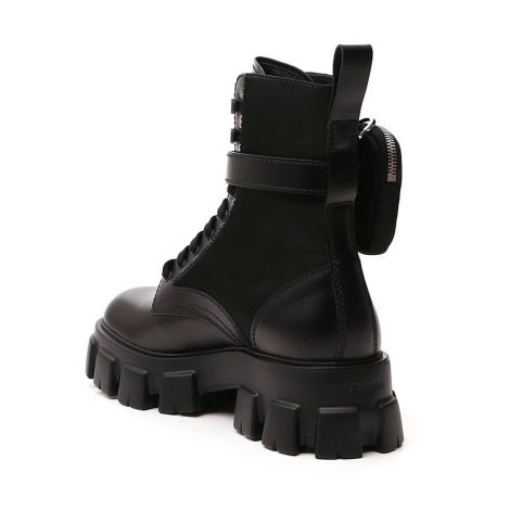 Prada Ayakkabı Combat Bot Siyah - Prada Erkek Bot Prada Ayakkabi Erkek Strapped Pouch Combat Boots Siyah