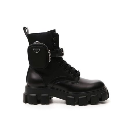 Prada Ayakkabı Combat Bot Siyah - Prada Erkek Bot Prada Ayakkabi Erkek Strapped Pouch Combat Boots Siyah