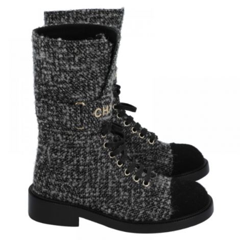 Chanel Tweed Bot Siyah - Chanel Kadin Bot Chanel Bot Chanel Women Boots Chanel Tweed Bot Siyah