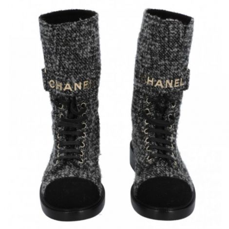 Chanel Tweed Bot Siyah - Chanel Kadin Bot Chanel Bot Chanel Women Boots Chanel Tweed Bot Siyah