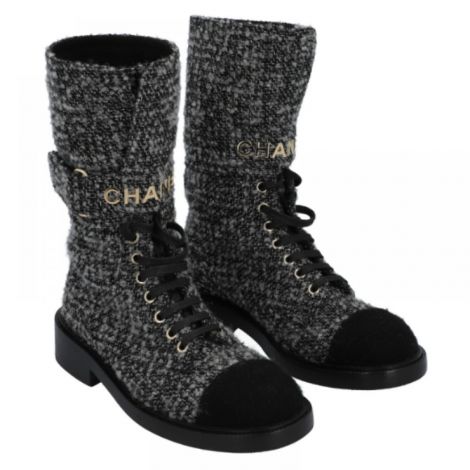 Chanel Tweed Bot Siyah - Chanel Kadin Bot Chanel Bot Chanel Women Boots Chanel Tweed Bot Siyah