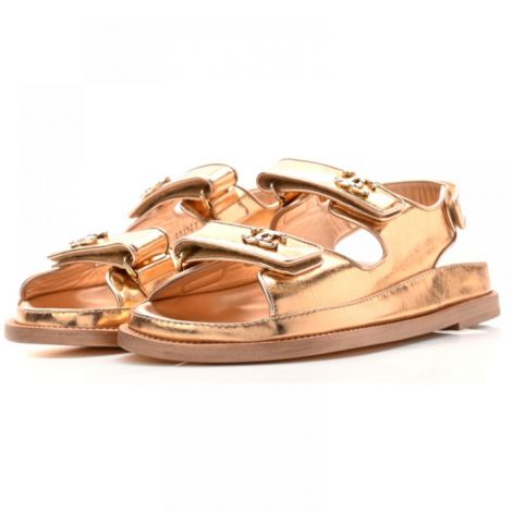 Chanel Sandalet Dad Metalik Gold - Chanel Kadin Sandalet Chanel Sandalet Chanel Women Sandals Chanel Dad Sandals Metalik Gold