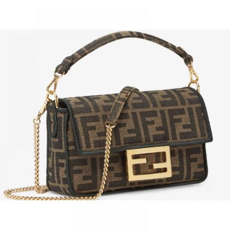 Fendi Çanta Baguette Mini FF Jacquard Kahverengi - Fendi Kadin Canta Fendi Canta Fendi Baguette Mini FF Jacquard Kahverengi