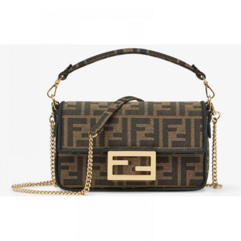 Fendi Çanta Baguette Mini FF Jacquard Kahverengi - Fendi Kadin Canta Fendi Canta Fendi Baguette Mini FF Jacquard Kahverengi