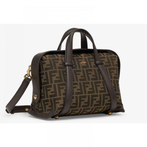 Fendi Çanta Boston 365 FF Jacquard Kahverengi - Fendi Kadin Canta Fendi Canta Fendi Boston 365 FF Jacquard Kahverengi