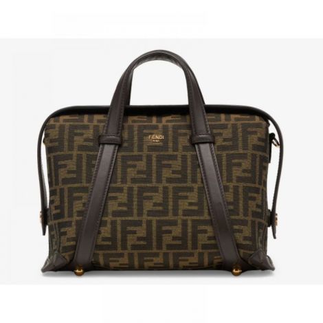 Fendi Çanta Boston 365 FF Jacquard Kahverengi - Fendi Kadin Canta Fendi Canta Fendi Boston 365 FF Jacquard Kahverengi