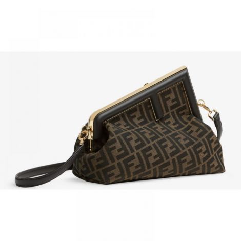 Fendi Çanta FF Jacquard Kahverengi - Fendi Kadin Canta Fendi Canta Fendi First FF Jacquard Kahverengi