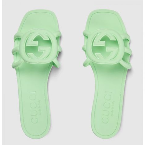 Gucci Terlik Interlocking G Yeşil - Gucci Terlik Gucci Kadin Terlik Gucci Women Slide Sandal Gucci Interlocking G Terlik Yesil