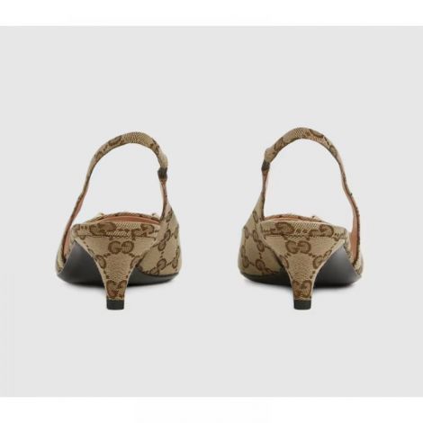 Gucci Topuklu Ayakkabı Horsebit GG Canvas Bej - Gucci Topuklu Ayakkabi Gucci Ayakkabi Gucci Woman Shoes Gucci Slingback Pump Gucci Horsebit GG Canvas Topuklu Ayakkabi Bej