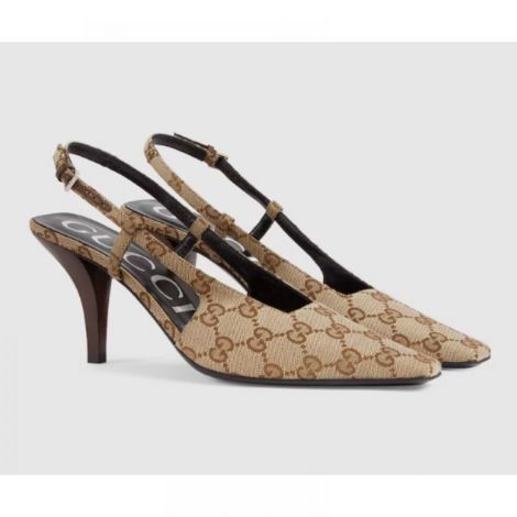 Gucci Topuklu Ayakkabı GG  Bej - Gucci Topuklu Ayakkabi Gucci Kadin Ayakkabi Gucci Women Slingback Pump Gucci GG Topuklu Ayakkabi Bej