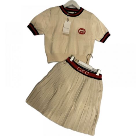 Gucci Tişört Ve Etek Takım Beyaz - Gucci Kadin Etek Tisort Takim Gucci Woman Skirt T Shirt 9922 Beyaz
