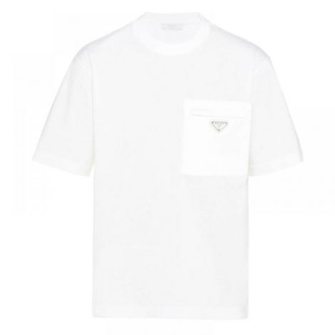 Prada Tişört Re-Nyon Triangle Logo Beyaz - Prada Re Nyon Triangle Logo T Shirt Prada Men T Shirt Prada Erkek Tisort Prada Tisort Beyaz