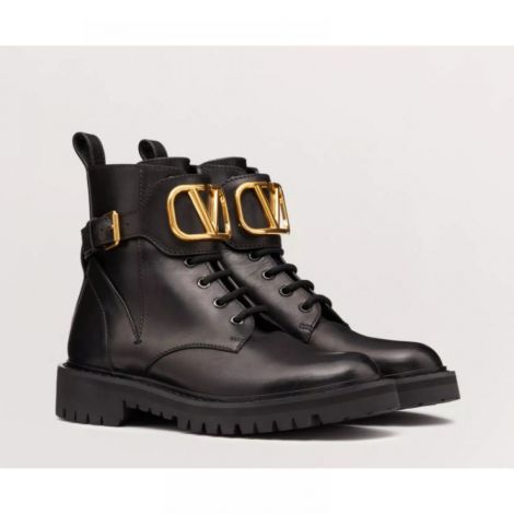 Valentino VLogo Signature Combat Bot Siyah - Valentino Garavani Kadin Bot Valentino Garavani Bot Valentino Garavani Women Boot Valentino Garavani VLogo Signature Combat Boot Siyah