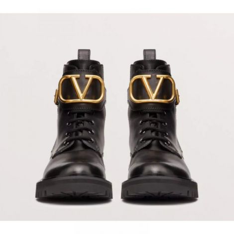 Valentino VLogo Signature Combat Bot Siyah - Valentino Garavani Kadin Bot Valentino Garavani Bot Valentino Garavani Women Boot Valentino Garavani VLogo Signature Combat Boot Siyah